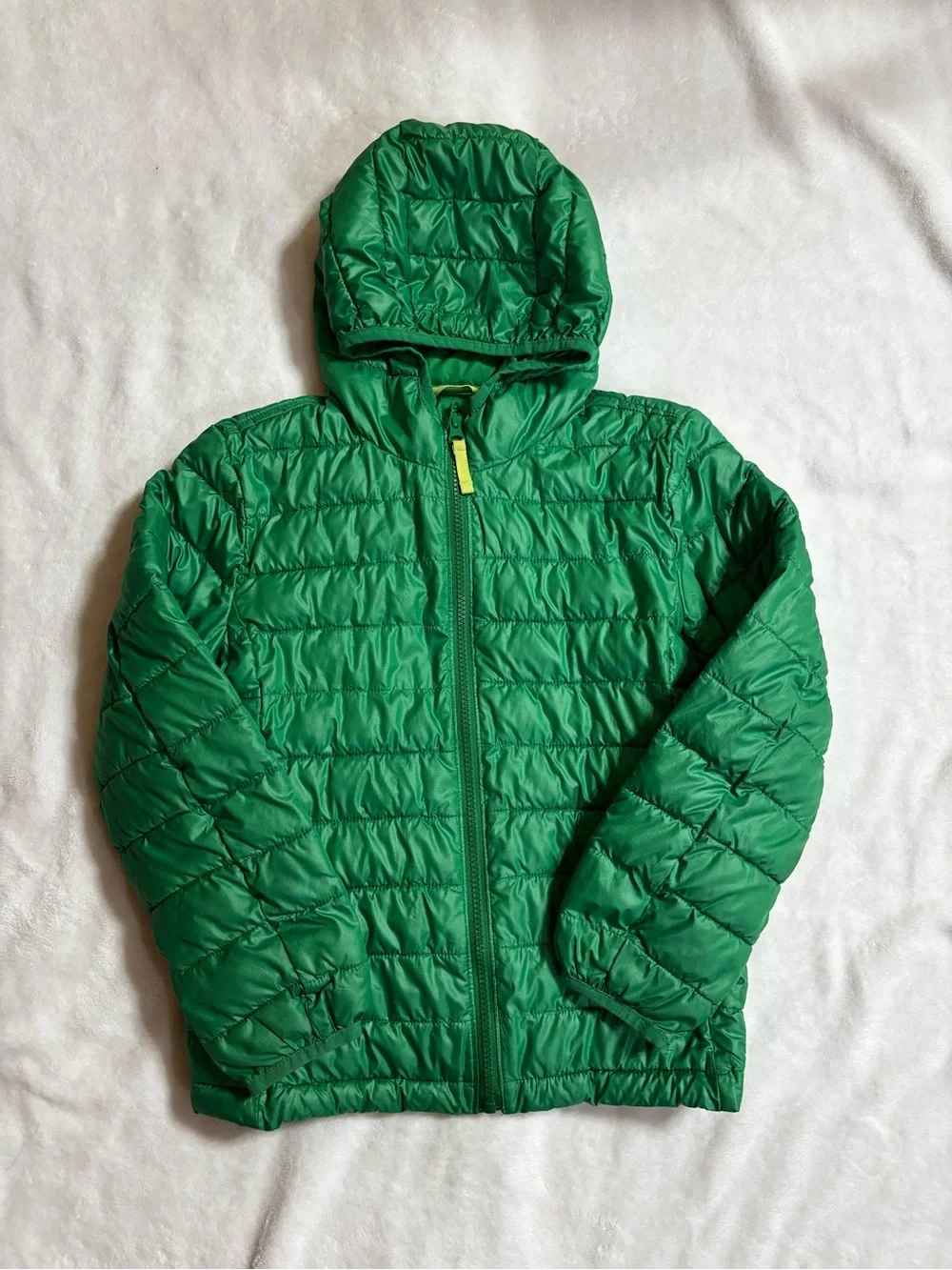 Primary Bright Green Quilted Hooded Jacket